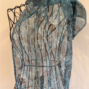 Shades of Blue Patterned Sheer Scarf